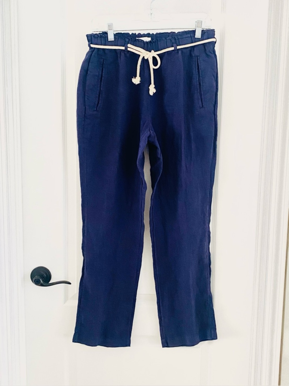 C&C California Linen Pants Navy Blue Straight Leg Drawstring Size S